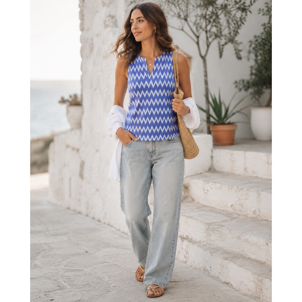 J. Crew Blue and White Zigzag Tank‎ Top